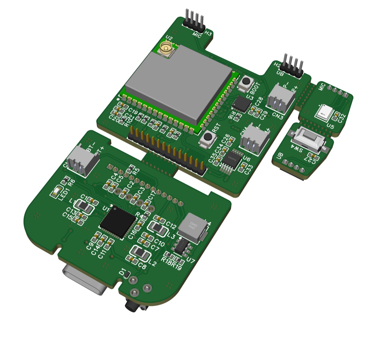 3D render of the Keero Bot mainboard and modules