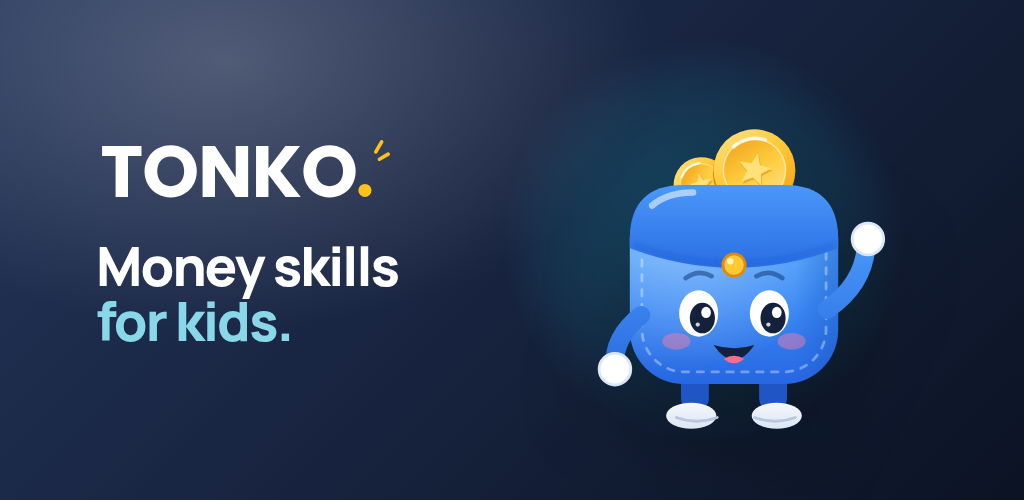 TONKO feature graphic with the Tonko mascot and the line Money skills for kids